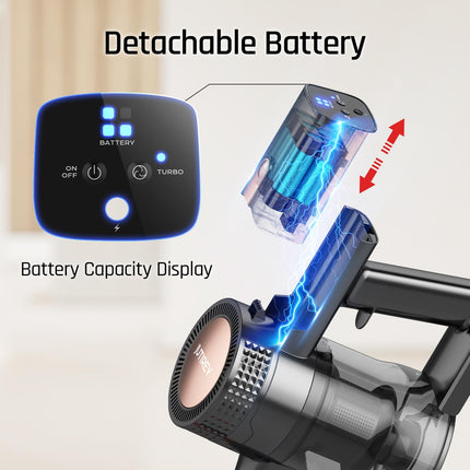 25Kpa Cordless Vacuum Cleaner, Lightweight Stick Cordless Vacuum Cleaner With Detachable Battery, Rechargeable Cleaner For Home Pet Hair Hard Floors Carpets, Max 50 Min Runtime V301