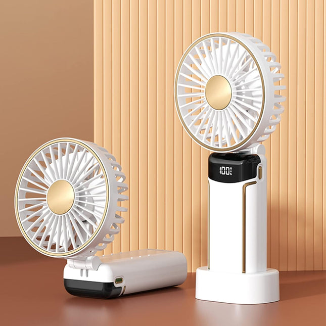 Portable Fan Handheld Fan, 6000Mah 180° Foldable MultiFunction Fan, 5 Speeds, Digital Display, Ultra Quite, Up To 16H Long Use