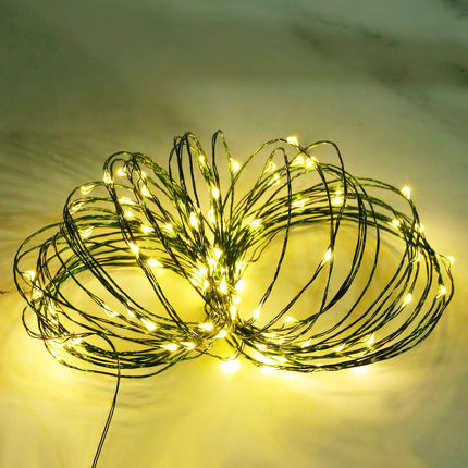 Battery Operated String Lights, Outdoor String Lights, 33ft/ 10 m 100 LED Waterproof Starry Fairy Lights with 8 Modes Remote Control Timer for Garden Room Christmas(Green and Warm White)