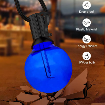 25 Pack G40 Blue LED Replacement Christmas Light Bulbs,E12 Candelabra Base, Shatterproof Plastic, for Christmas Outdoor String Lights (Blue)