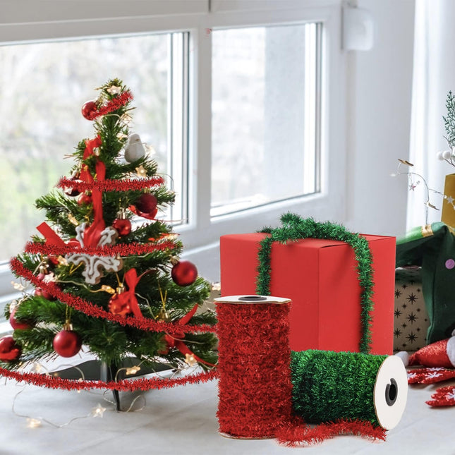 Tinsel Garland,2 Roll Tinsel Garland Thin Glitter Tinsel Metallic Holiday Tinsel Garland Twist Tinsel Garland,Twist Tinsel Garland Decoration (Red,Green)