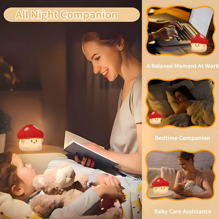 Mushroom Silicone Lamp, Cute Hug Mushroom Night Light with Timer, Squishy Dimmable Light for Baby Nursery, Rechargeable LED Portable Touch Nightlight, Kawaii Room Desk Decor, Christmas s