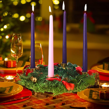 12 Inch Christmas Advent Wreath Advent Candle Holder with 4 Taper Candles Remote Control Christmas Centerpiece Decorations for Christmas Table Indoor Home Church (Red Series)