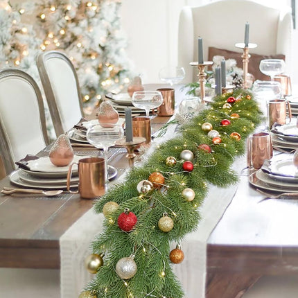 Lighted Pine Christmas Garland, 6ft Christmas Greenery Garland with 50 Led Lights, Realistic Spruce Garland Cypress Garland for Table Centerpiece Home Holiday Mantel Fireplace Decor