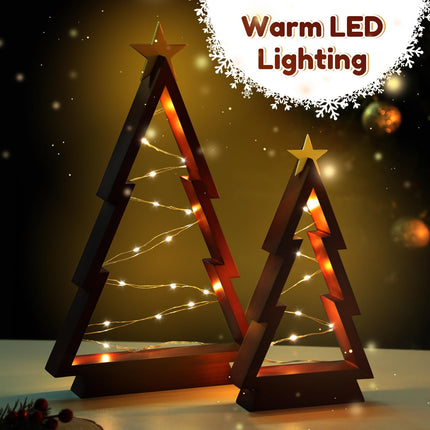 Christmas Table Decorations Wooden Lighted Christmas Trees Rustic Christmas Ornaments Table Centerpieces Xmas Decorations Indoor Fireplace Window Decor Set of 2