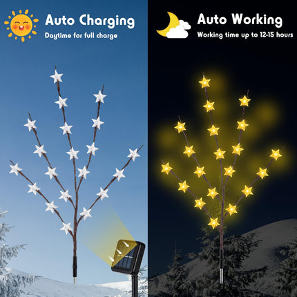 Retisee 6 Pack Solar Christmas Star Branches Pathway Lights Outdoor 120 LED Solar Christmas Tree 8 Modes Waterproof Christmas Pathway Lights Decorations for Xmas Yard Garden Patio Lawn Party