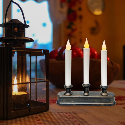 Battery Operated Window Candles, 3-Light Christmas Window Candles with Sensor Dusk to Dawn, 9'' Cordless Window Candles with Flameless Flicker Taper Lights, Battery Operated Candles for Window Decor