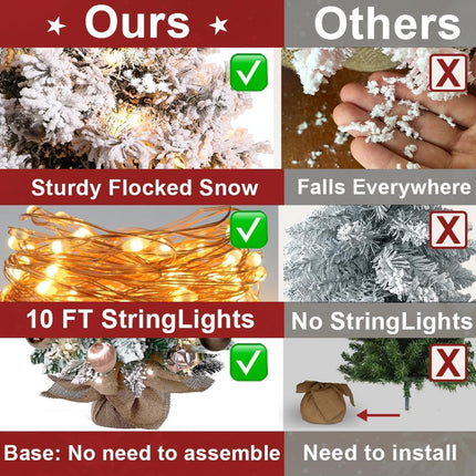Mini Christmas Tree 2ft Tabletop Small Christmas Tree, Table Top Artificial Snow Flocked Arbol de Navidad Xmas Tree with 18 Christmas Decorations for Home Apartment Office Desk