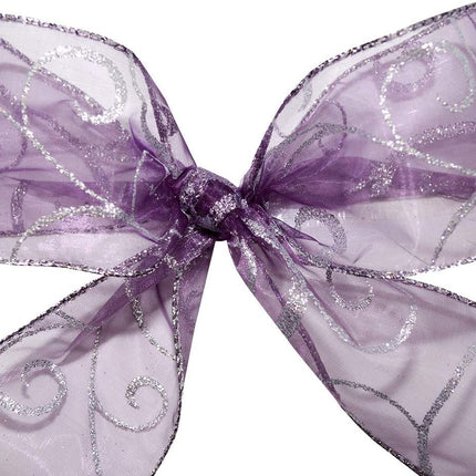 Morex Ribbon 7416.60/50-610 Swirl 2.5" X 50 YD Nylon Sheer Curling Wired Glitter Ribbon, Purple/Silver, Holiday Ribbons for Crafts and Christmas Decorations, Indoor Christmas Ribbon for Wrapping