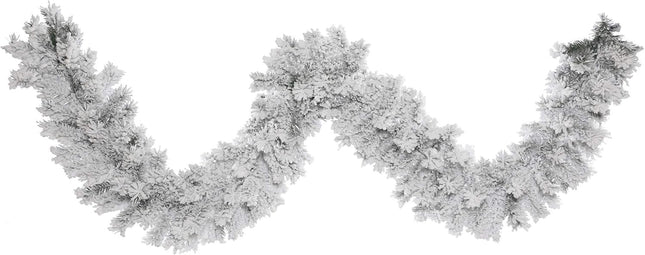 Vickerman 9' Flocked Alaskan Pine Artificial Christmas Garland, Unlit - Faux Pine Christmas Garland - Seasonal Indoor Home Decor - Snowy Garland for Holidays