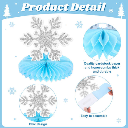 9 Pcs Winter Table Honeycomb Centerpieces Snowflake Honeycomb Party Decorations Winter Party Centerpieces for Winter Theme Christmas Birthday Baby Shower Party Supplies (Blue)