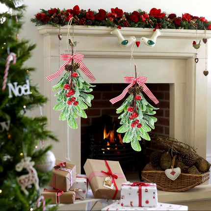 Mistletoe Decoration - Mistletoe Christmas Decor Plaid Bow Red Berries Christmas Ball Ornaments,Kissing Ball Artificial Dry Leaf Hanging Decoration Mistletoe Herb for Tree/Door 1