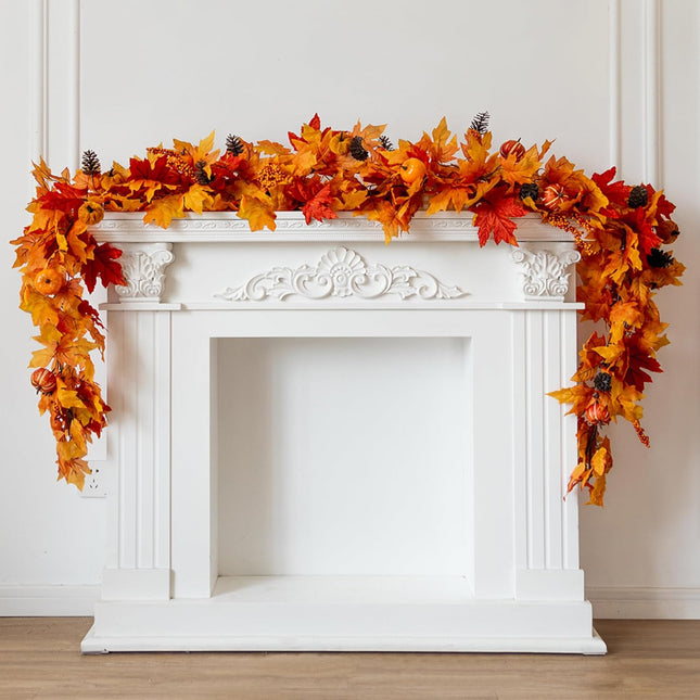 MISSPIN Fall Decor - Fall Garland - 6FT Autumn Maples Leaf Garland for Autumn Decor Hanging Vine Garland for Halloween Thanksgiving Decor Home Wedding Fireplace Party Christmas(Orange)