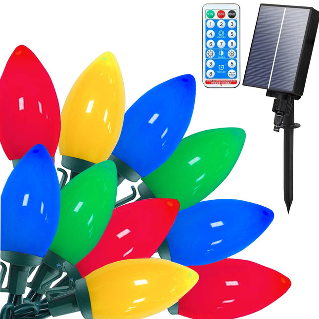 C9 Solar Christmas Lights, 33ft 50LEDs Outdoor Christmas String Lights, 8 Lighting Modes, IP65 Waterproof Outdoor Indoor Vintage Fairy Lights for Christmas Tree Party Decor,Multicolor