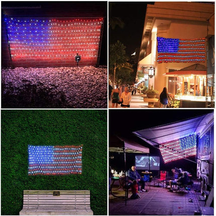 FUNIAO American Flag Lights, 420 LED USA Flag Net Lights, Outdoor Waterproof Patriotic Lights Hanging Ornaments for Memorial Day, 4th of July, Flag Day, Presidential Election, Christmas