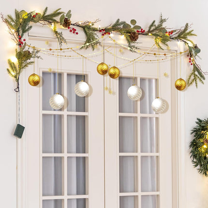 Ethlomoer 6.7FT Prelit Christmas Garland with Lights, Battery Operated Lighted Garland for Mantle Stairs Wall with Timer/Pinecone/Berriy, Indoor&Outdoor Green Pine Garland for Christmas Decorations