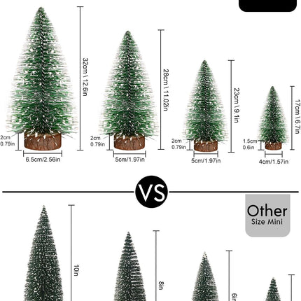 Bottle Brush Trees, Vlorart 4PCS Desktop Miniature Pine Tree Small Pine Tree with Wooden Bases Mini Christmas Bristle Brush Tree for Xmas Holiday Party Home Tabletop Tree Decor