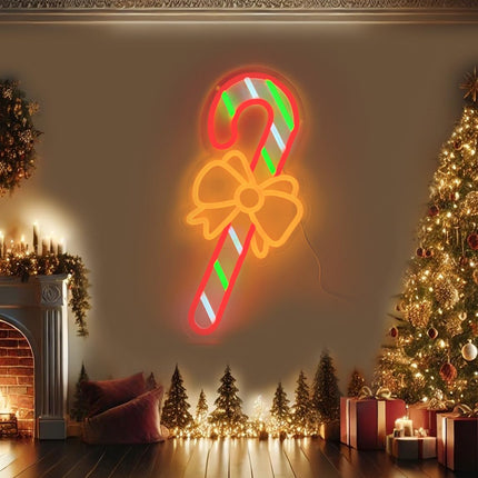 Christmas Neon Sign Candy Cane Light Up Christmas Decor 16.5x8.5“Acrylic USB Powered Dimmable Xmax Neon Light Sign for Bedroom Fireplace Window Christmas s for Kids,Hanging Chain Hooks Included