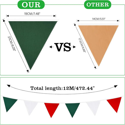 G2PLUS 39Ft Red Green White Banner Flags, Triangle Flag Garland Fabric Banner, Christmas Party Decoration Banner, Triangle Flags Banner String, Pennant Bunting Garland Streamers for Outdoor, Garden
