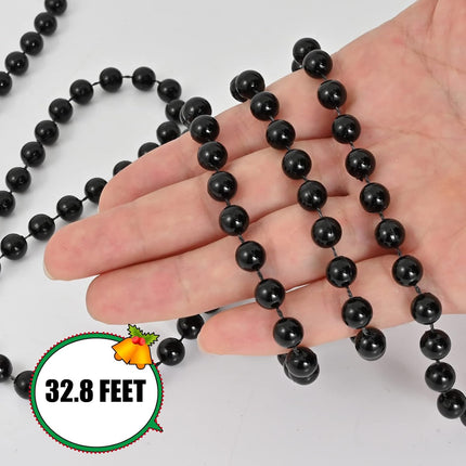 32.8 Feet Christmas Bead Garland Xmas Artificial Pearls Beads Garland Christmas Tree Garland Chain Decorations for Xmas Tree Holiday Wedding DIY Decoration Supplies (Black)