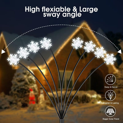Christmas Pathway Lights Outdoor Snowflake Firefly Lights Solar Powered,Waterproof Xmas Solar Garden Stake Lights Swaying for Yard Patio Decor (2Packs)
