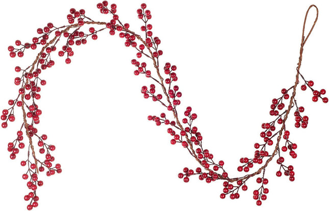 Artiflr 6FT Red Berry Garland, Flexible Artificial Red and Burgundy Berry Christmas Garland for Indoor Outdoor Home Fireplace Decoration for Winter Holiday Year Decor