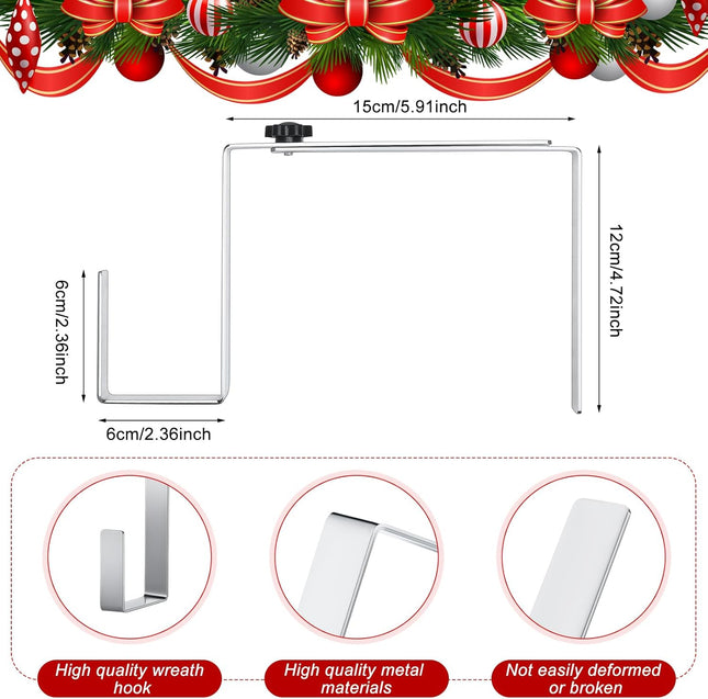 Blulu 2 Pcs 7'' to 11'' Metal Christmas Headstone Wreath Hanger Adjustable Flower Wreath Holder Stands Gravestone Marker Cemetery Tombstone Saddles (Silver, Straight)