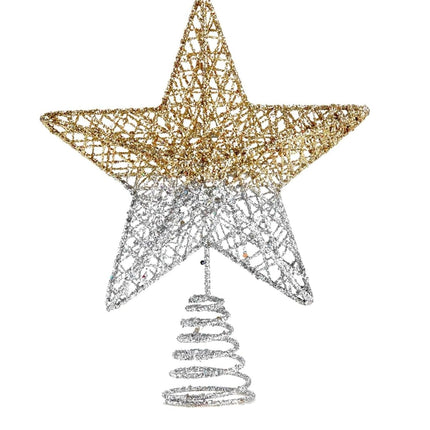 Christmas Tree Topper Star Hollow Out Treetop Xmas DIY Christmas Tree Gold Silver Gradient Sparkle Stars Ornaments Accessories