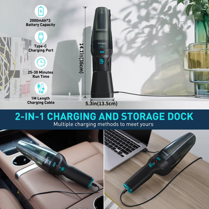 Car Vacuum Cleaner, Handheld Vacuum Cordless Rechargeable 9500Pa With Charging Dock, Portable Hand Vacuum For Pet Hair Car And Home Cleaning