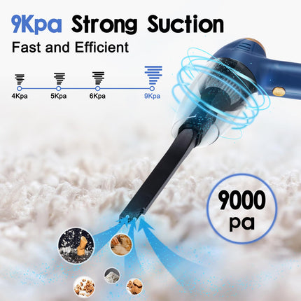 Cordless Vacuum Cleaner, Handheld Vacuum 9000Pa Strong Suction, Usb Rechargeable Air Duster With Multinozzles And Air Blower For Home, Car, Office, Pet, Blue