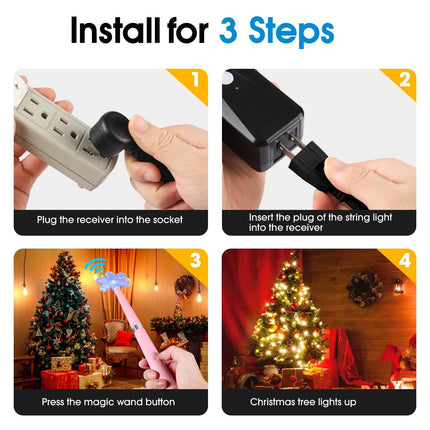 Magic Light Wand, Wireless Remote Control Outlet for Christmas String Lights and Decorations Lights, Remote Magic Wand Switch Kit with Music, Ideas for Kids/Friends/Family (Pink)