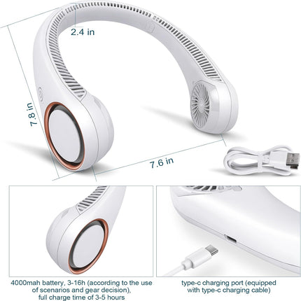 Civpower Portable Neck Fan,Hands Free Bladeless Fan, Cooling Personal Fan,3 Speeds Adjustment,78 Air Outlet,Headphone Design,Rech
