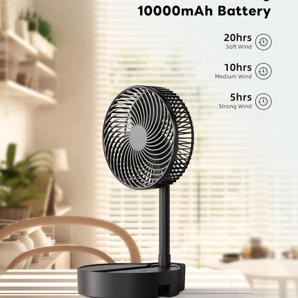 Koonie 10000Mah Portable Fan, 8 Inch Foldable Stand/Desk Fan Up To 20 Hours Night Light Battery Powered Fan Cordless Height