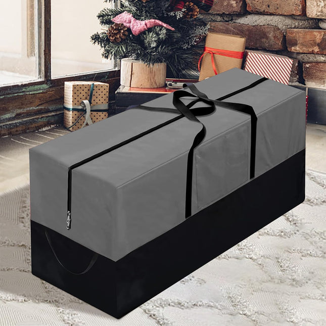 Christmas Tree Storage Bag, Fits Up 8 Ft Tall Artificial Trees-Heavy Duty Holiday Storage Box with Durable Reinforced Handles & Zipper & Transparent Pocket- 600D Oxford Tree Storage Container, Gray