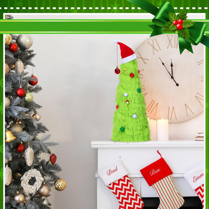 Civaner Tabletop Mini Christmas Tree 18 Inch Artificial Tabletop Christmas Tree Plush Christmas Table Decorations with Christmas Ball, Santa Hat for Christmas Indoor Home Kitchen Dining Table Decor