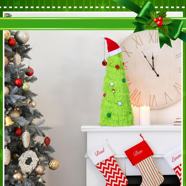 Civaner Tabletop Mini Christmas Tree 18 Inch Artificial Tabletop Christmas Tree Plush Christmas Table Decorations with Christmas Ball, Santa Hat for Christmas Indoor Home Kitchen Dining Table Decor