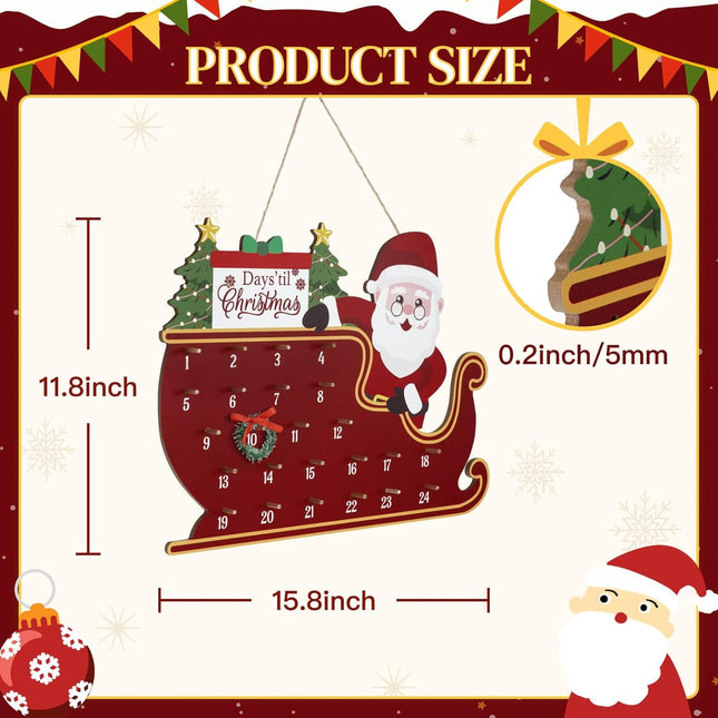 Putuo Decor Christmas Countdown Calendar Decor Farmhouse Christmas Wreath Christmas Calendar Countdown Vintage Advance Count Down To Christmas Sign Xmas Wooden Hanging Decor For Wall Holiday (Red)