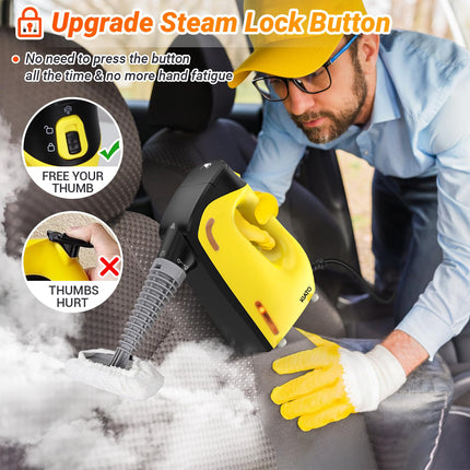 Handheld Steam Cleaner, Kiato Steamer With Lock Button For Hands, 120℃ Continuous Steam, Unlimited Use Time, For Cleaning Home Furniture Upholstery Sofa Grout Tile