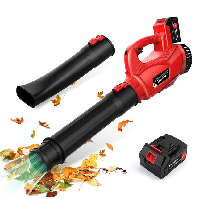 Electric Leaf Blower Cordless 21V, 320 CFM 180 MPH Battery Powered Leaf Blower with 4000mAh Battery and Charger, 2 Section Tubes, 6-Speed Dial Control Leaf Blowers for Lawn Care, Snow, Debris, Dust