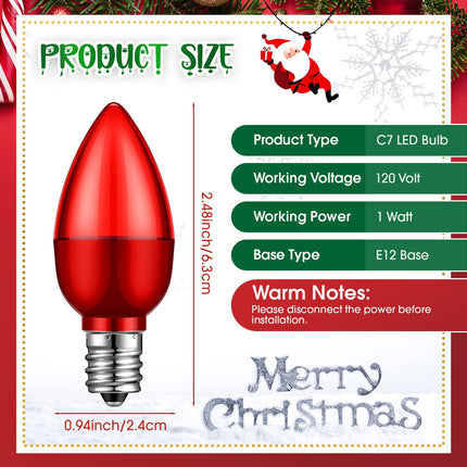 25 Pack LED Christmas C7 Light Bulbs 1W Night Light Bulb Mini Bulb Candelabra E12 Base Decor Bulb Indoor Outdoor Replacement Light Bulb Christmas Holiday Candle Light Bulb (Red,Green)
