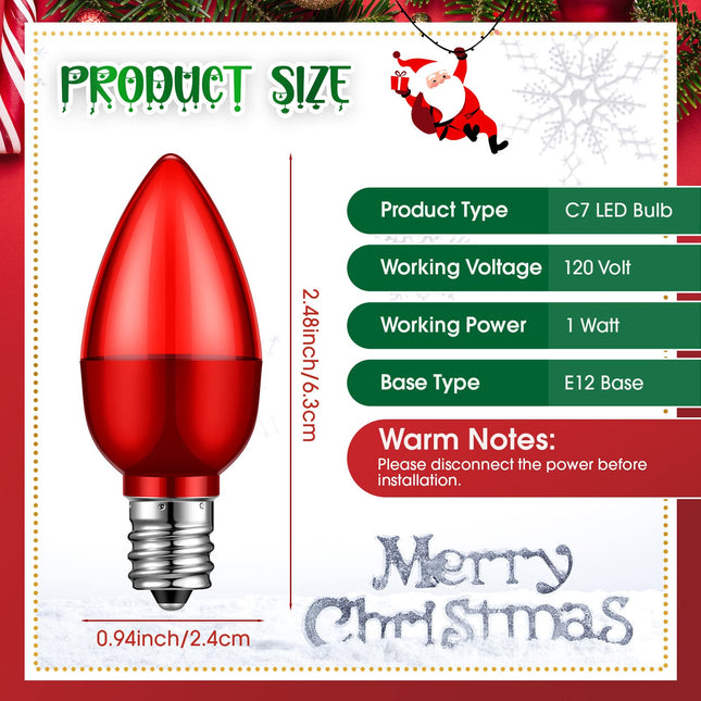 25 Pack LED Christmas C7 Light Bulbs 1W Night Light Bulb Mini Bulb Candelabra E12 Base Decor Bulb Indoor Outdoor Replacement Light Bulb Christmas Holiday Candle Light Bulb (Red,Green)