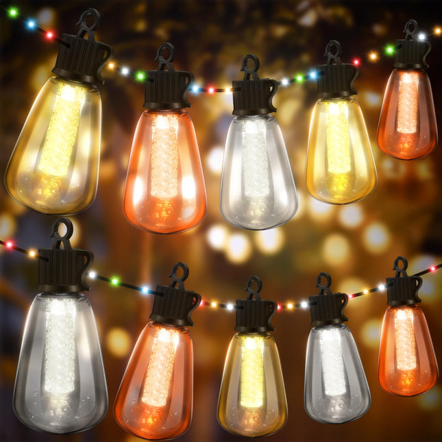 YAYZA 50FT Outdoor LED String Lights with 24 Shatterproof Bulbs 72 RGBW LED Beads, Remote 5-Color Dimmable & Timer Patio Lights, Outside Waterproof LED Hanging Lights for Christmas Trees Decoration