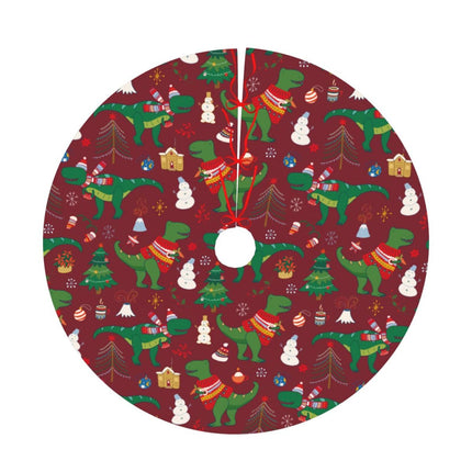Red Christmas Tree Skirt 48" Cute Dinosaur Tree Mat for Christmas Xmas Festive Party Yard Decorations Indoor Outdoor Ornaments