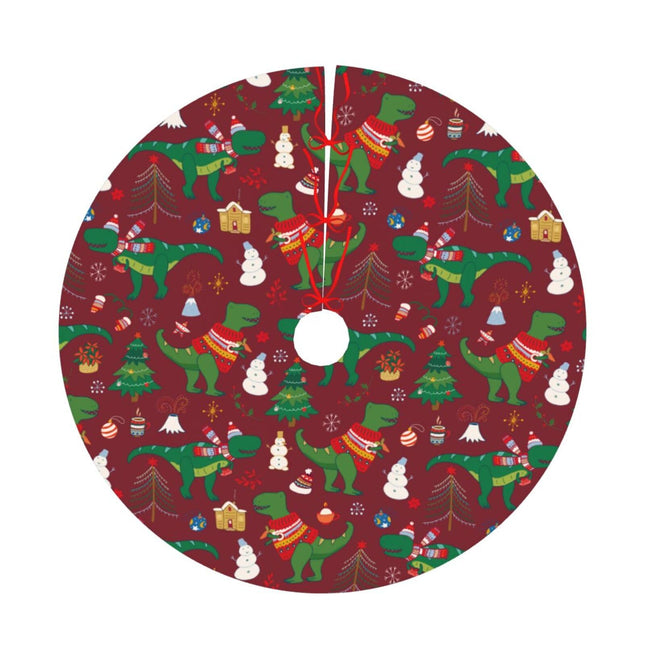 Red Christmas Tree Skirt 48" Cute Dinosaur Tree Mat for Christmas Xmas Festive Party Yard Decorations Indoor Outdoor Ornaments