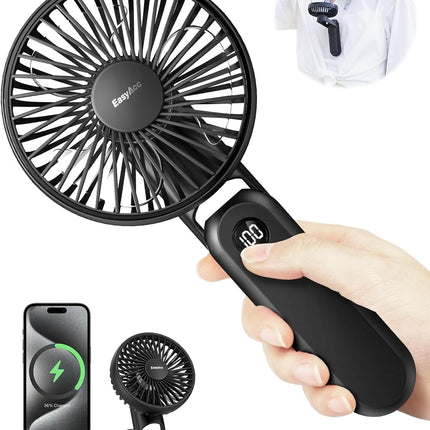 Easyacc Portable Fan For Travel,Rechargeable Handheld Fan, 5 Speed Ultra Quiet 18H Max Cooling Time] With Backup Power Digital