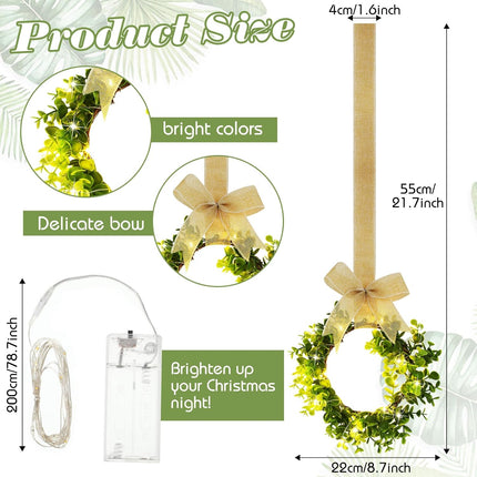 Cindeer 6 Pcs Lighted Christmas Kitchen Cabinet Wreaths with Ribbon Bow LED Lights Farmhouse Artificial Cabinet Hanging Wreaths for Door Wall Christmas Party(Yellow)