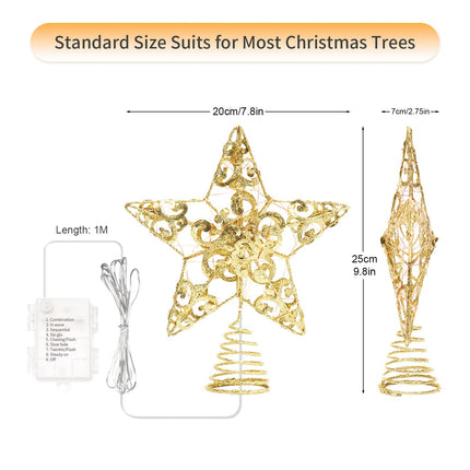 Christmas Star Tree Topper, 40 LED Star Tree Topper with Remote Control 8 Mode Lighting Christmas Tree Decorations LED Light for Indoor Home Decor, Gold