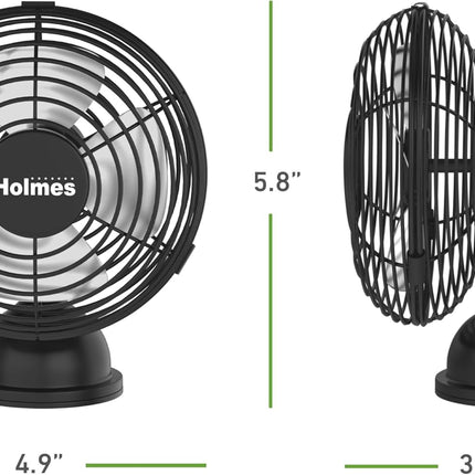Holmes 4 Mini Heritage Desk Fan, UsbPowered, Single Speed, 4 Blades, Adjustable 100° Head Tilt, Metal Construction, Ideal