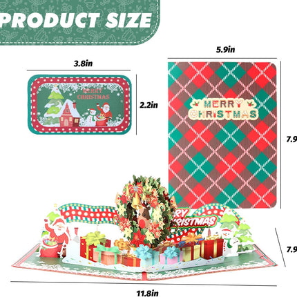 Pop Up Christmas Cards,3D Handmade Christmas Cards,Christmas wreath, for Christmas or Holidays,6" x 8" Cover - Includes Envelope and Removable Note Tag