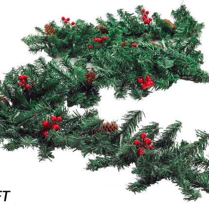 Pre-lit 9 ft Christmas Garland with Red Berries and Pine Cones, 50 Waterproof LED Lights (1)